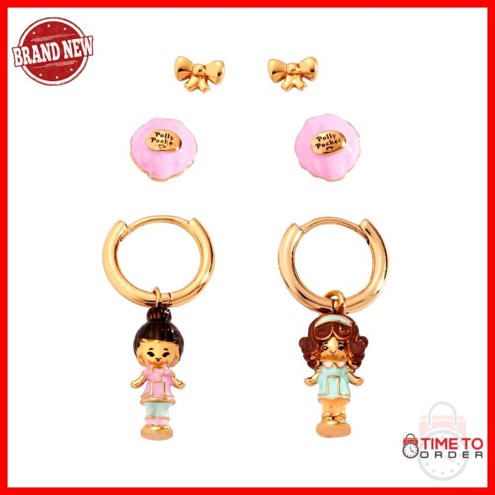 Nickel-Free Adjustable Earrings with Enamel Charms, Nostalgic Polly Pocket Style